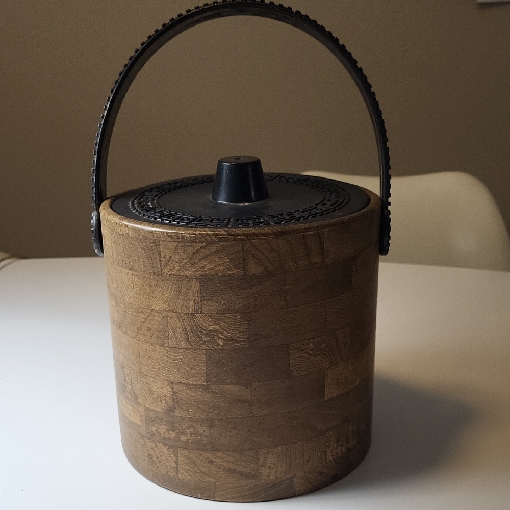 Vintage Phoenixware MCM Greek Key Faux Leather Ice Bucket Wine Chiller Barware